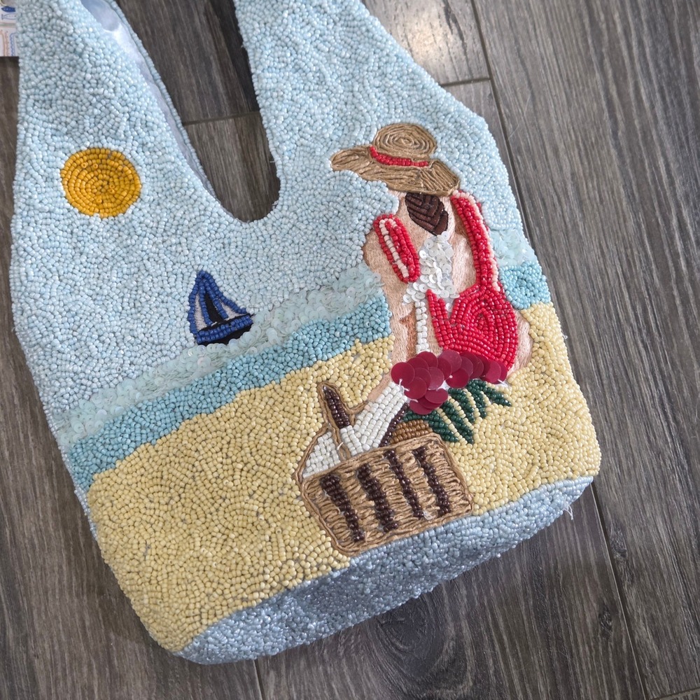 Handcrafted in India Viral Beaded Beach Bag Boho Resortcore Vacation Coastal NEW - Picture 5 of 10